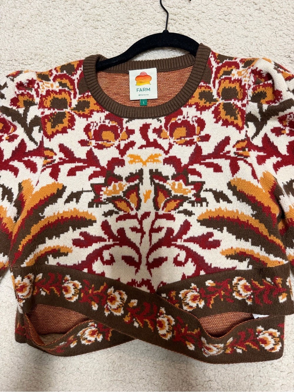 FARM Rio Multicolor Floral Crewneck Sweater in Red, Brown, Cream, Mustard - Picture 4 of 4